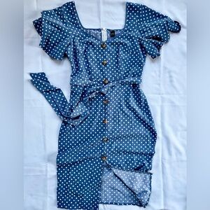 SHEIN Blue and White Polka Dot Mini Dress